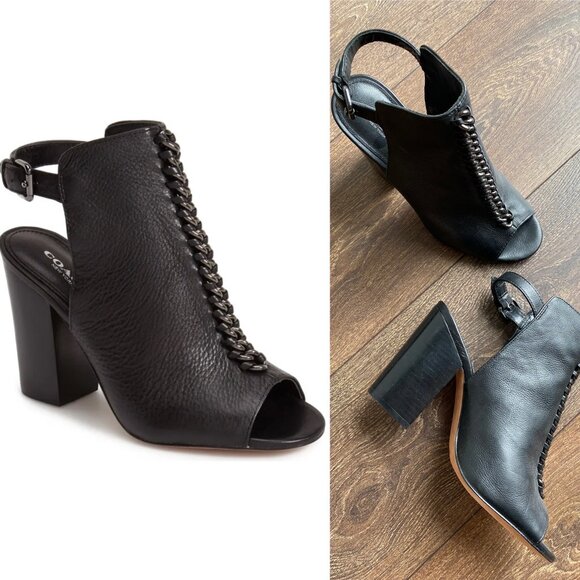 COACH Sandford Black Open Toe Booties Size 8 - Picture 1 of 6